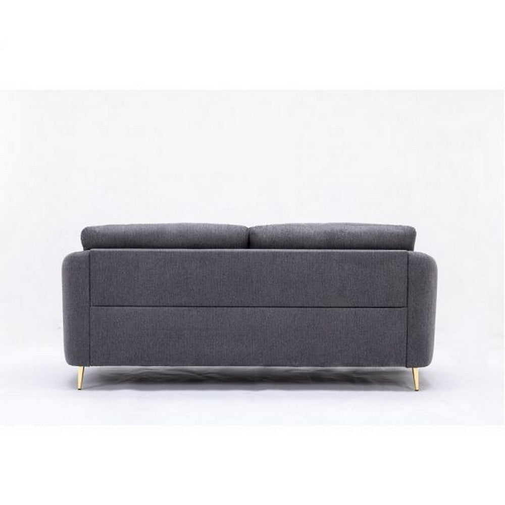 Nial 80 Inch Sofa Linen Upholstery Pine Wood Smooth Gray Gold Legs By Casagear Home BM309645