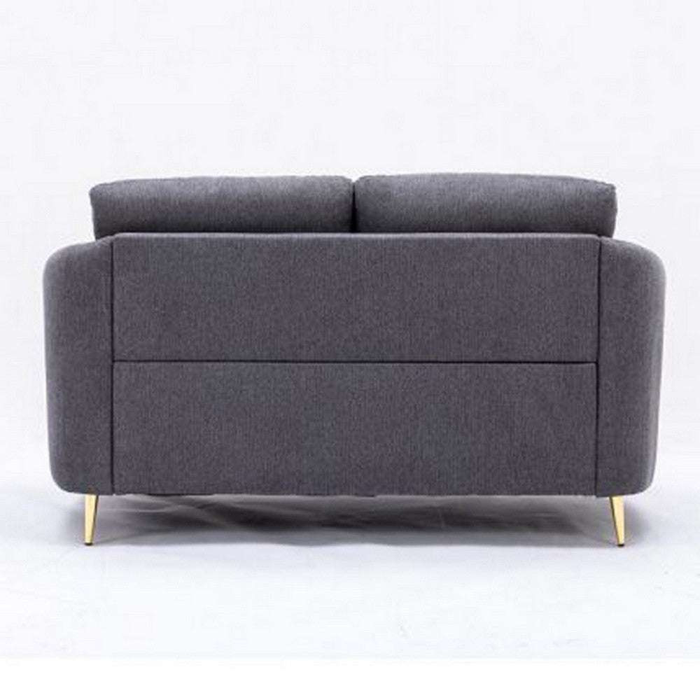 Nial 60 Inch Loveseat Linen Upholstery Pine Wood Smooth Gray Gold Legs By Casagear Home BM309646