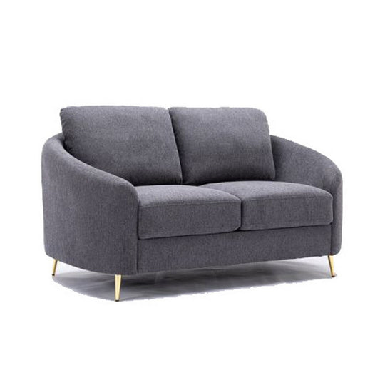 Nial 60 Inch Loveseat, Linen Upholstery, Pine Wood, Smooth Gray, Gold Legs By Casagear Home