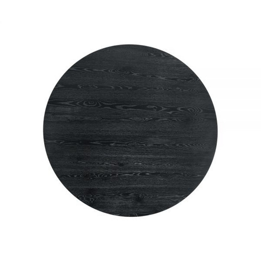 Fin 59 Inch Dining Table Round Surface Pedestal Base Rubberwood Black By Casagear Home BM309650