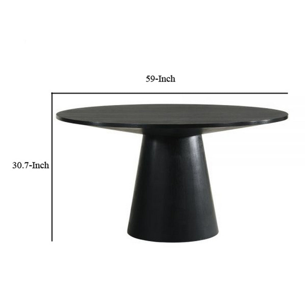 Fin 59 Inch Dining Table Round Surface Pedestal Base Rubberwood Black By Casagear Home BM309650