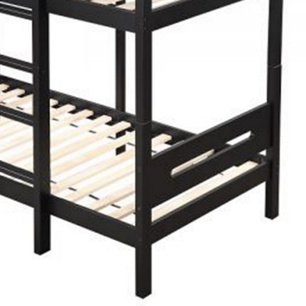 Asin Twin Bunk Bed with Front Facing Ladder Solid Pine Wood Black Finish By Casagear Home BM309654