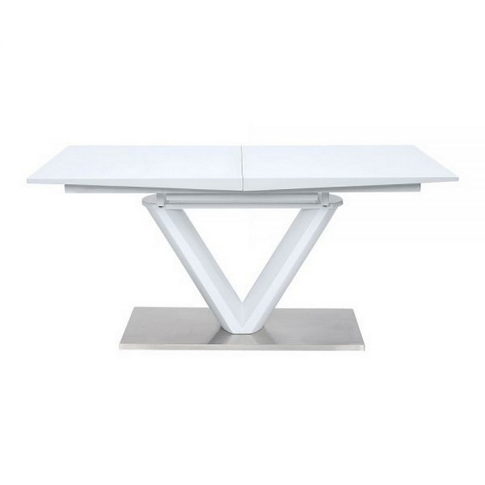 63-86 Inch Dining Table Butterfly Extension Leaf V-Shaped Base White By Casagear Home BM309656