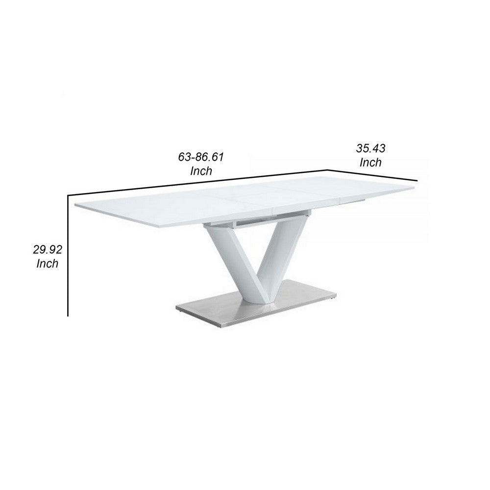 63-86 Inch Dining Table Butterfly Extension Leaf V-Shaped Base White By Casagear Home BM309656