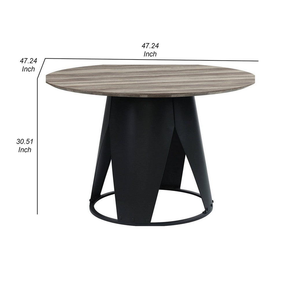 Nori 47 Inch Dining Table Pedestal Base Antique Oak Brown and Black By Casagear Home BM309657