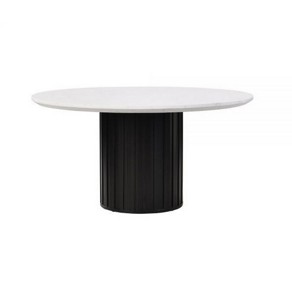 Jerry 54 Inch Dining Table, Round Faux Marble Top, Black Pedestal Base By Casagear Home