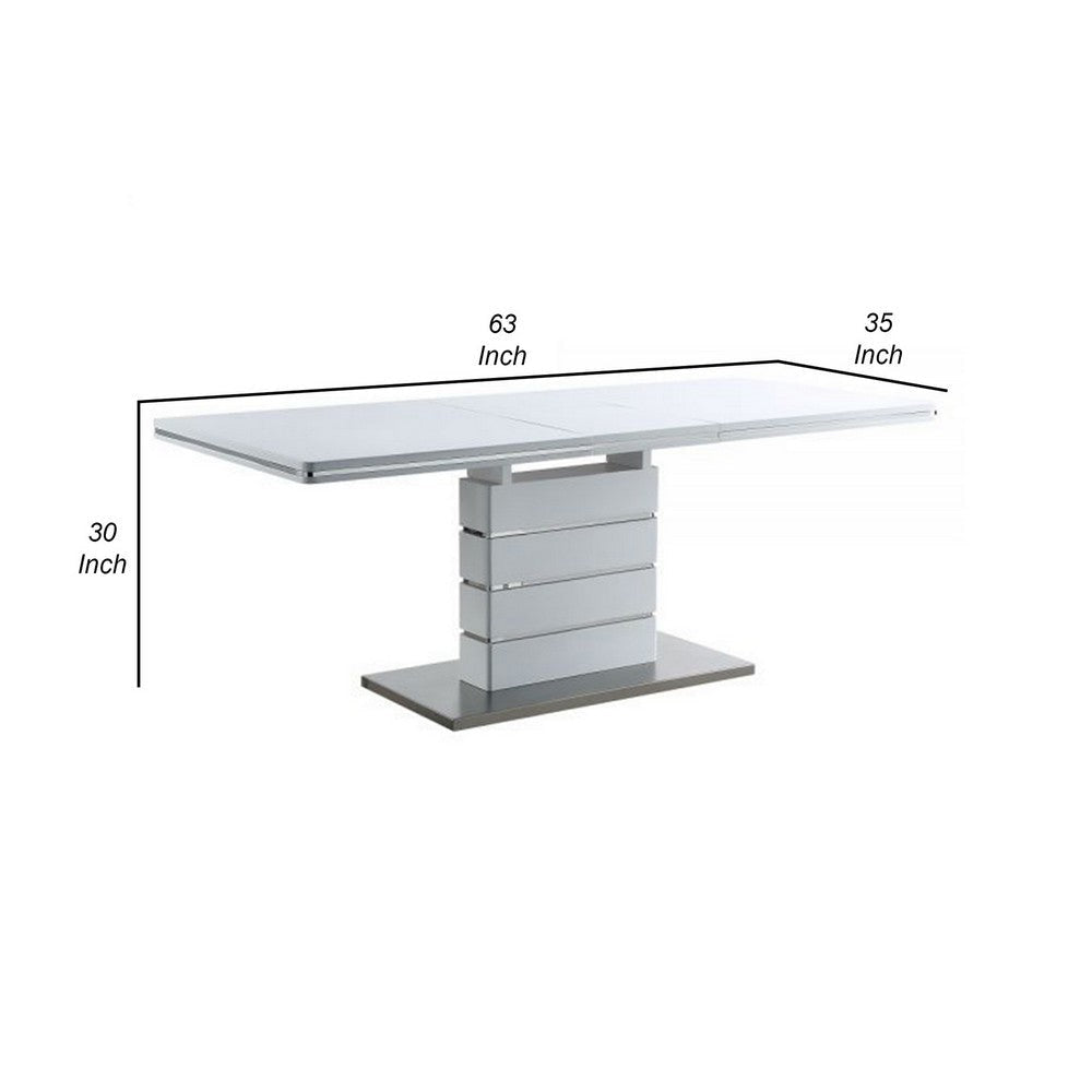 63-79 Inch Dining Table Butterfly Extension Leaf Chrome Trim MDF White By Casagear Home BM309663