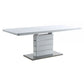 63-79 Inch Dining Table, Butterfly Extension Leaf, Chrome Trim, MDF, White By Casagear Home