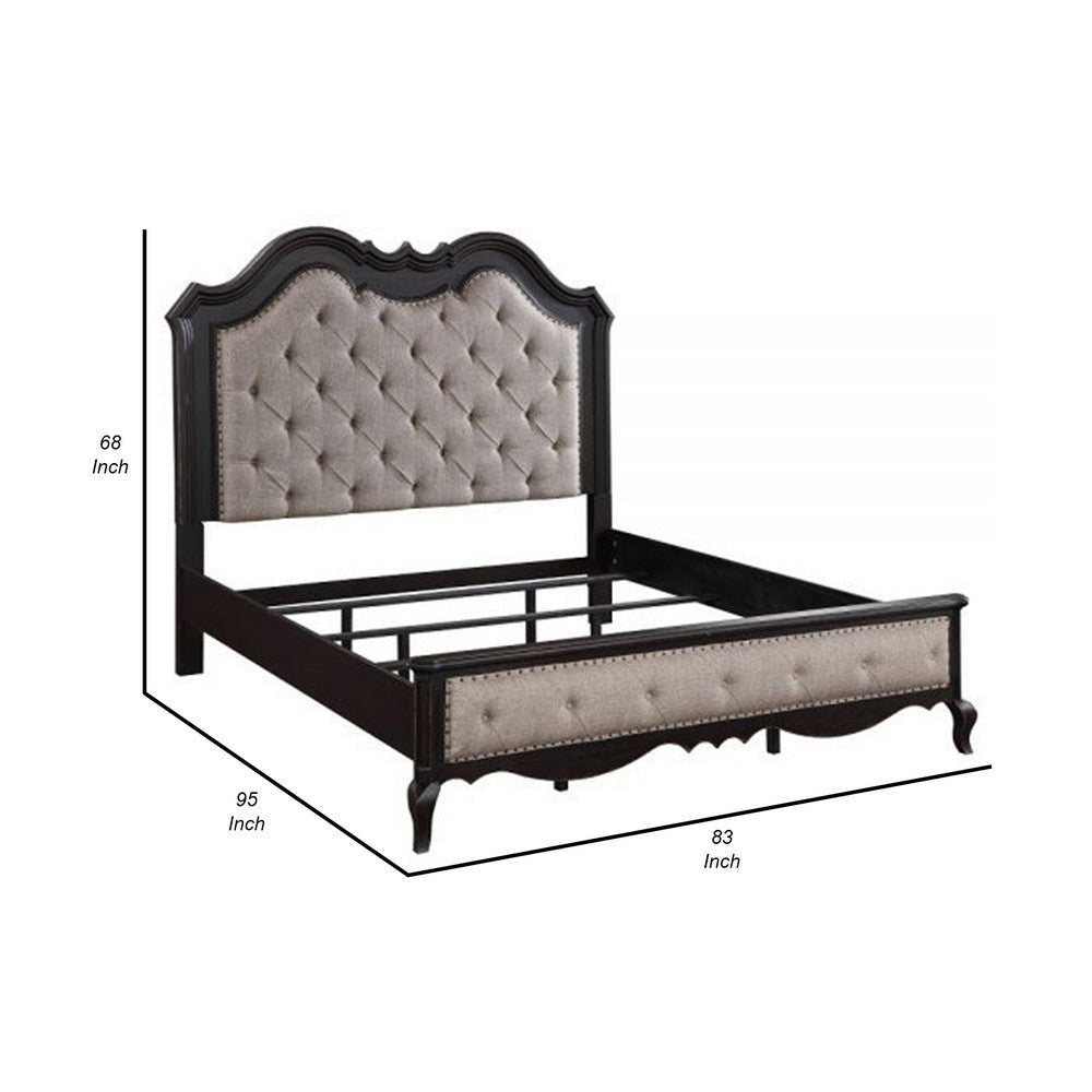 Chery California King Bed Button Tufted Headboard Beige Fabric Black By Casagear Home BM309664