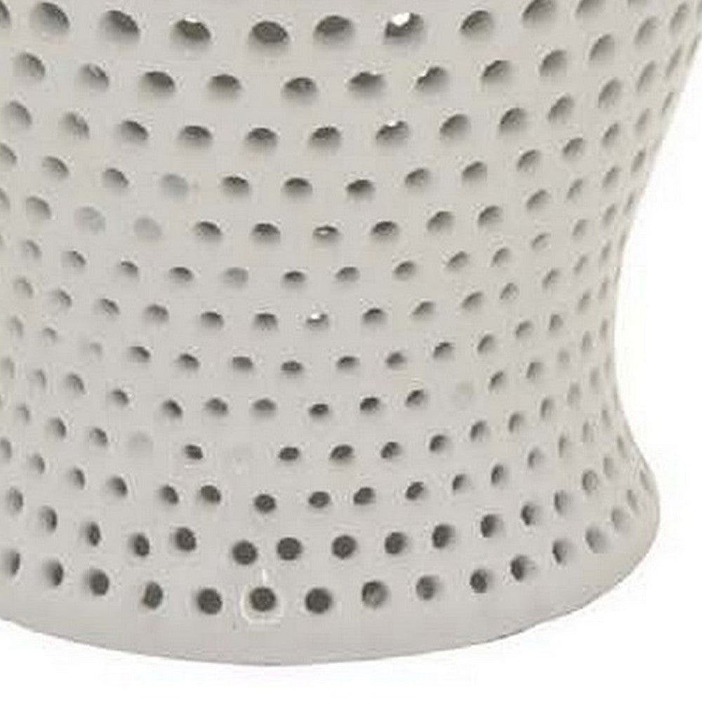 Deni 19 Inch Ginger Jar Small Carved Cutout Lattice Removable Lid White By Casagear Home BM309702