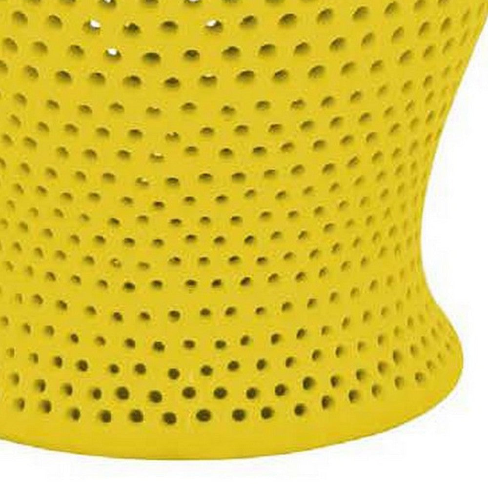 Deni 25 Inch Ginger Jar Carved Cutout Lattice Removable Lid Yellow By Casagear Home BM309705