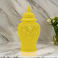 Deni 25 Inch Ginger Jar, Carved Cutout Lattice, Removable Lid, Yellow By Casagear Home