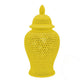 Deni 25 Inch Ginger Jar Carved Cutout Lattice Removable Lid Yellow By Casagear Home BM309705