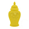 Deni 25 Inch Ginger Jar Carved Cutout Lattice Removable Lid Yellow By Casagear Home BM309705