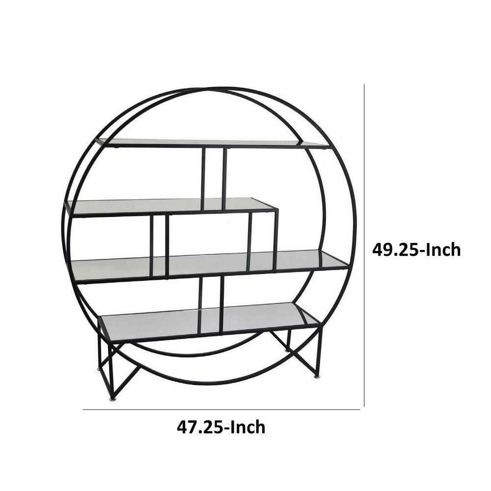 49 Inch 4 Tier Metal Plant Stand with Shelves Round Black Metal Frame By Casagear Home BM309721