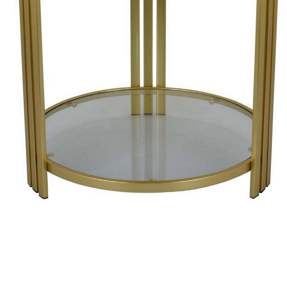 Lee 20 Inch Plant Stand Round White Marble Top Open Metal Frame Gold By Casagear Home BM309756