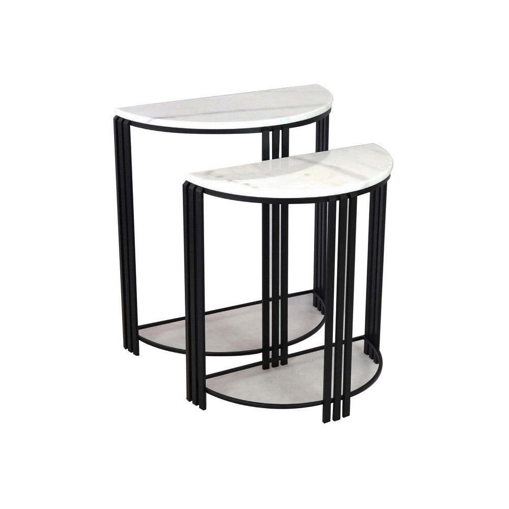 Wini Plant Stand Set of 2 Half Round Top with Curved Edges Black Metal By Casagear Home BM309759