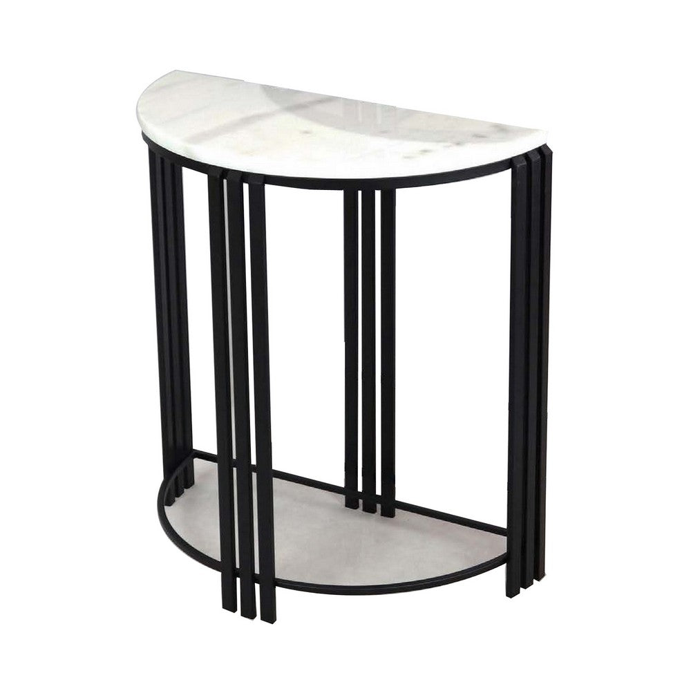 Wini Plant Stand Set of 2 Half Round Top with Curved Edges Black Metal By Casagear Home BM309759