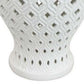 Deni 18 Inch Temple Jar Pierced Carved Lattice Design Lid White By Casagear Home BM309798