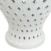 Deni 18 Inch Temple Jar Pierced Carved Lattice Design Lid White By Casagear Home BM309798