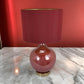 Gia 32 Inch Table Lamp Drum Shade Curved Round Glass Body Red Finish By Casagear Home BM309832