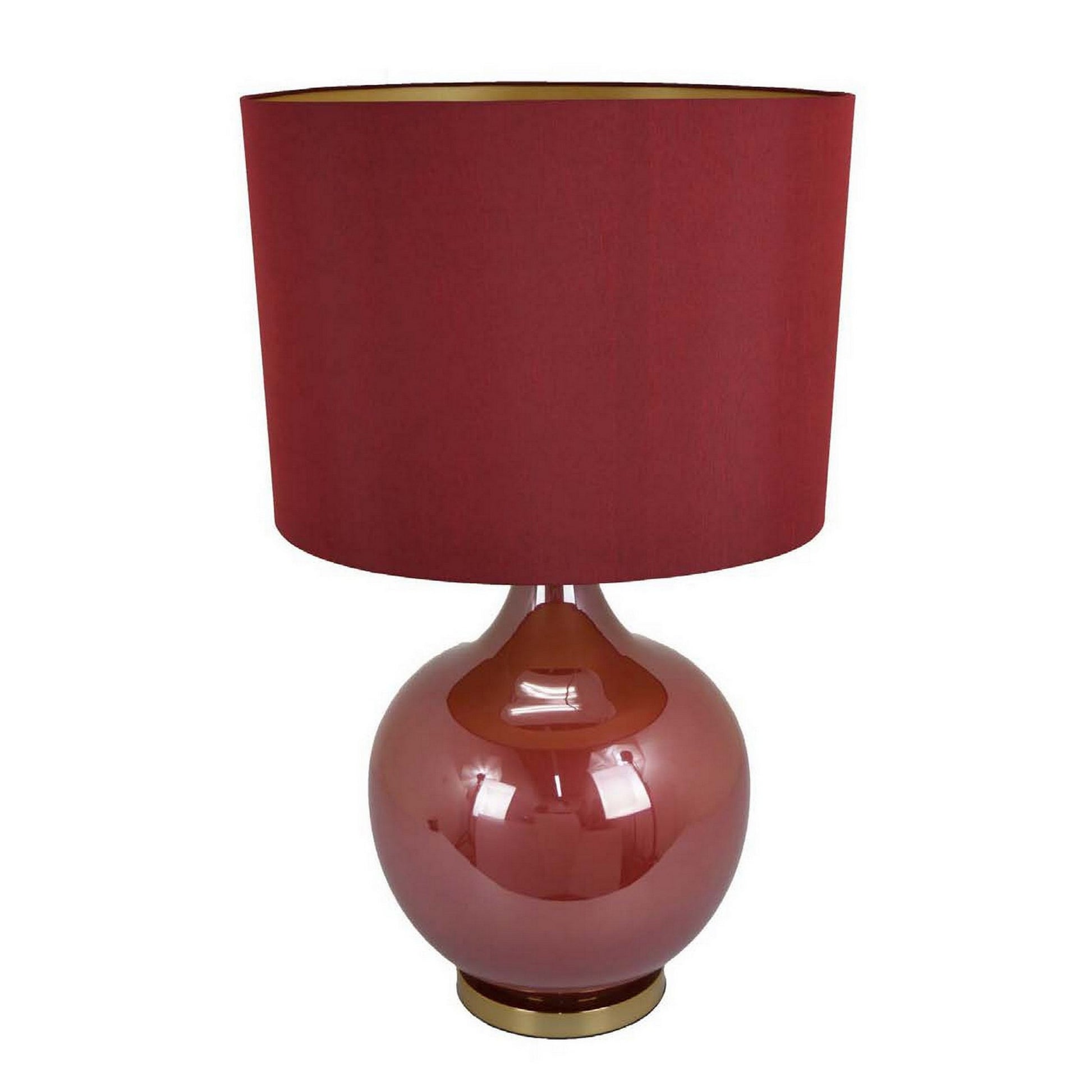 Gia 32 Inch Table Lamp Drum Shade Curved Round Glass Body Red Finish By Casagear Home BM309832