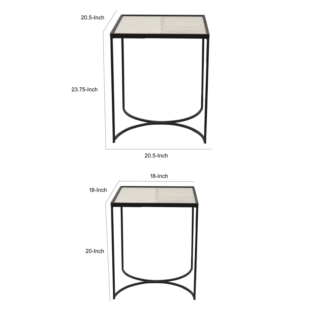 24 Inch Plant Stands Set of 2 White Marble Top Minimalist Black Frame By Casagear Home BM309838