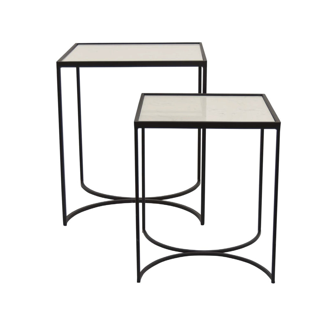 24 Inch Plant Stands Set of 2 White Marble Top Minimalist Black Frame By Casagear Home BM309838