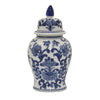 18 Inch Temple Jar Ceramic Blue and White Floral Print Removable Lid By Casagear Home BM309842