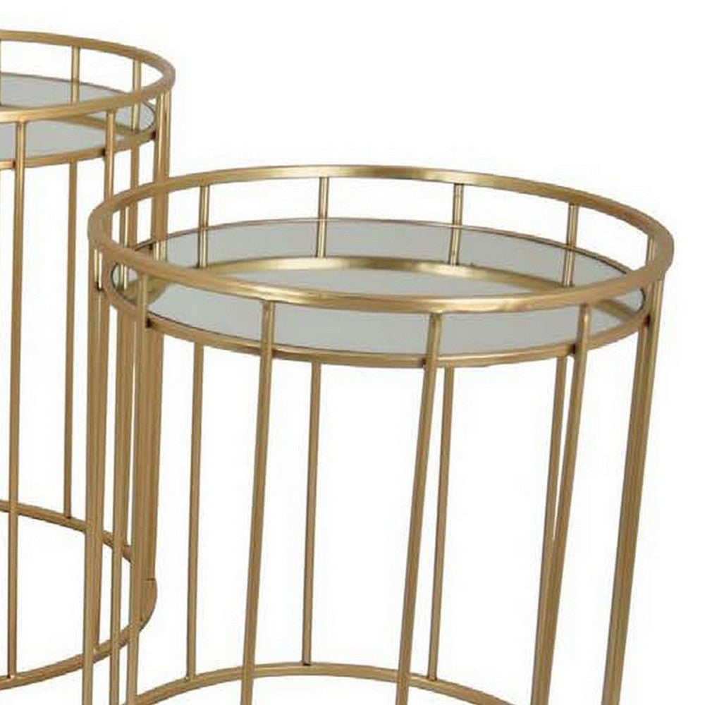 20 Inch Plant Stand Table Set of 3 Gold Metal Frame Mirror Tray Top By Casagear Home BM309888