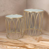 22 Inch Plant Stand Table Set of 2, Mirror Top, Gold Geometric Base By Casagear Home