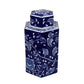 Deno 13 Inch Decorative Jar with Lid Ceramic Filigree in Blue and White By Casagear Home BM309896