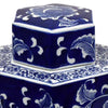 Deno 13 Inch Decorative Jar with Lid Ceramic Filigree in Blue and White By Casagear Home BM309896