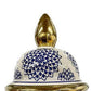 Bryan 18 Inch Ceramic Temple Jar Floral Print Gold Handle Blue White By Casagear Home BM309930