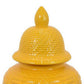 Bryan 24 Inch Ceramic Temple Jar Geometric Print Finial Top Yellow By Casagear Home BM309931