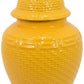 Bryan 18 Inch Ceramic Temple Jar Geometric Print Finial Top Yellow By Casagear Home BM309932