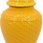 Bryan 13 Inch Ceramic Temple Jar Geometric Print Finial Top Yellow By Casagear Home BM309933