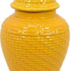 Bryan 13 Inch Ceramic Temple Jar Geometric Print Finial Top Yellow By Casagear Home BM309933