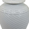 Bryan 24 Inch Ceramic Temple Jar Geometric Print Finial Top White By Casagear Home BM309934