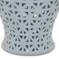 Deni 26 Inch Temple Jar Ceramic Blue White Floral Cut Out Design with Lid By Casagear Home BM309954