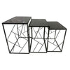 Plant Stand Table Set of 3 Geometric Style Black Metal Frames Marble Top By Casagear Home BM309956