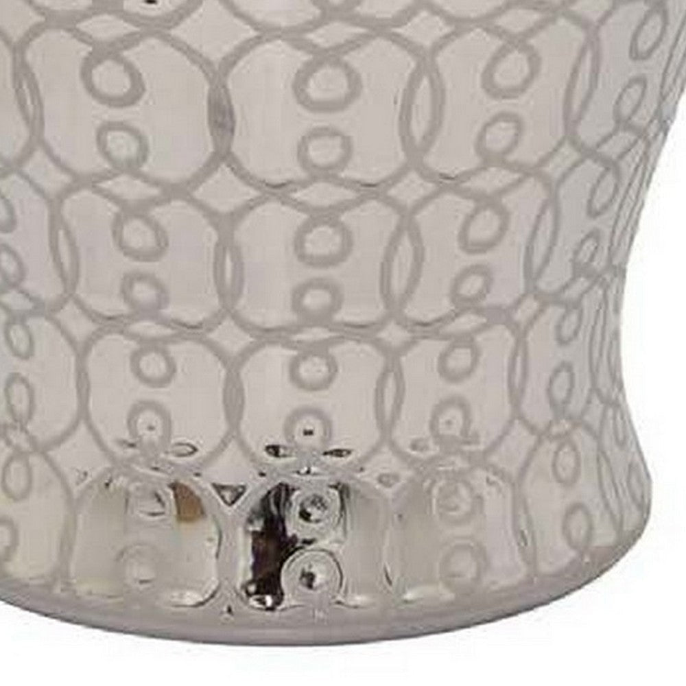 Deni 19 Inch Temple Jar Classic Design Removable Lid Ceramic Silver By Casagear Home BM309964