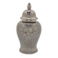 Deni 25 Inch Temple Jar Large Carved Lattice Design with Lid Silver By Casagear Home BM309970