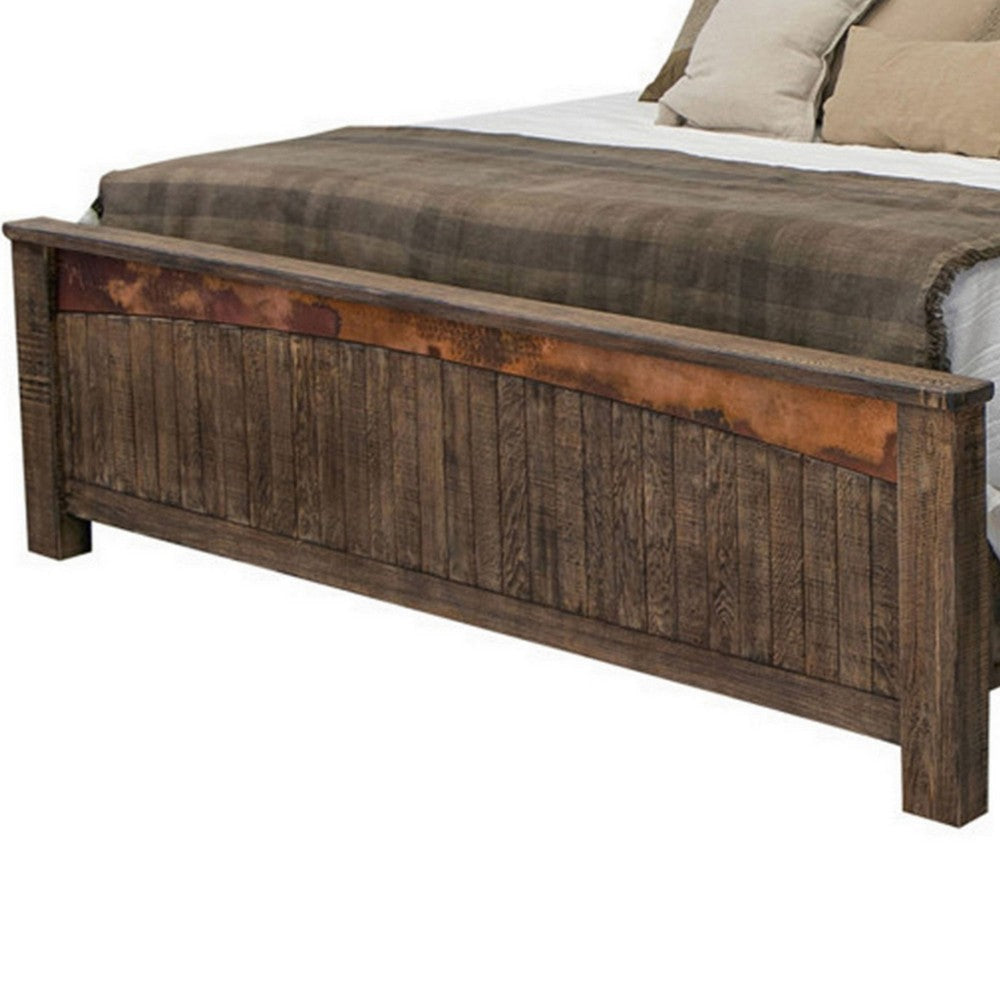 Brun King Size Bed Pine Wood Frame Planked Design Dark Rustic Brown By Casagear Home BM309973