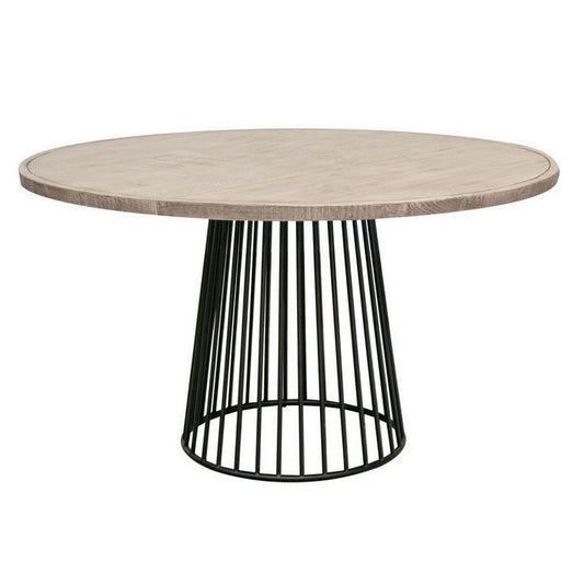 Aose 53 Inch Dining Table, Pine Wood Round Top, Conical Black Metal Base By Casagear Home