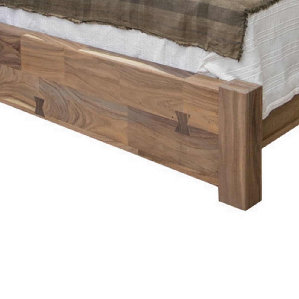 Umey King Size Bed Mango Wood with Grain Details Two Tone Rustic Brown By Casagear Home BM309977