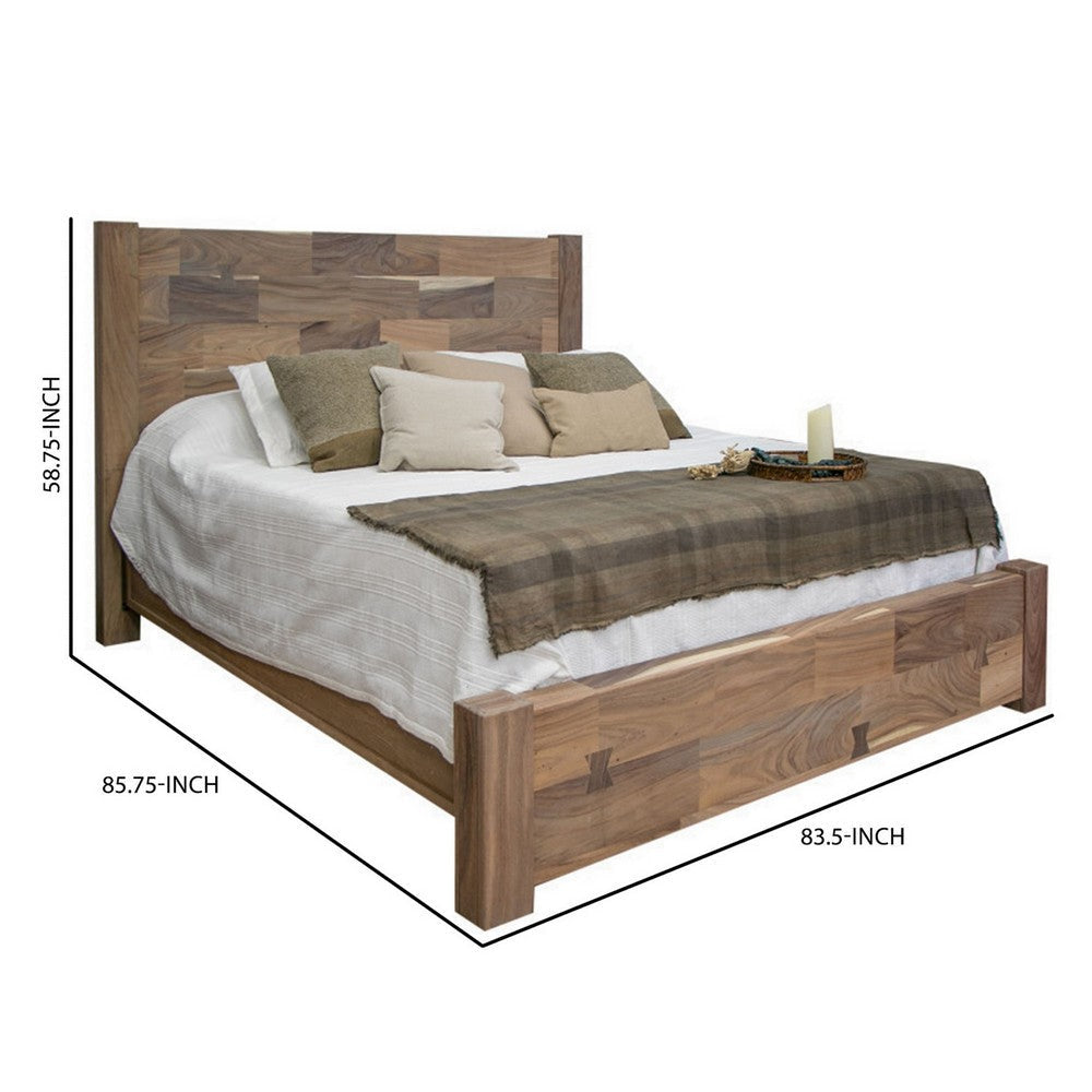 Umey King Size Bed Mango Wood with Grain Details Two Tone Rustic Brown By Casagear Home BM309977