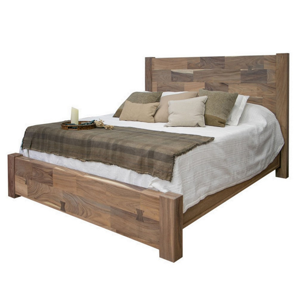 Umey Queen Size Bed Mango Wood with Grain Details Two Tone Rustic Brown By Casagear Home BM309978