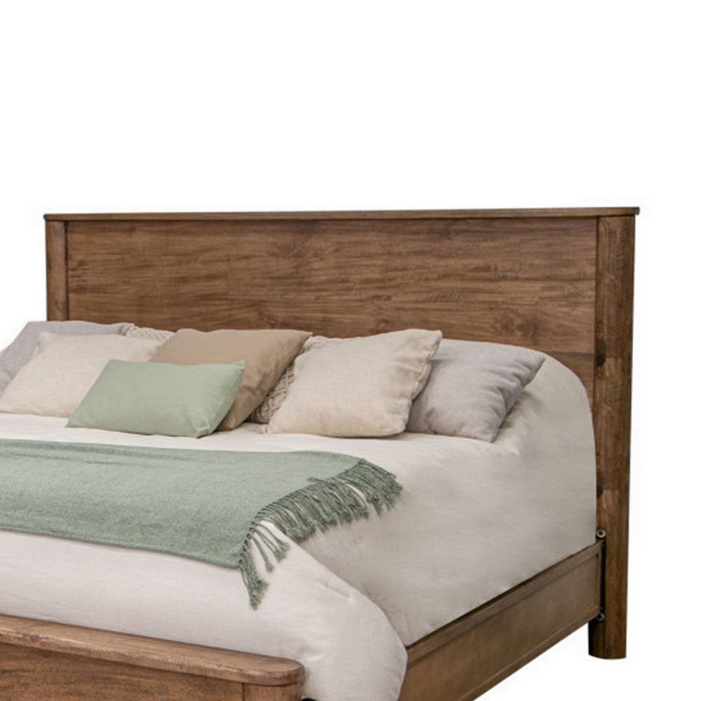 Olum King Size Bed Mango Wood Grain Details Rounded Edges Rustic Brown By Casagear Home BM309980