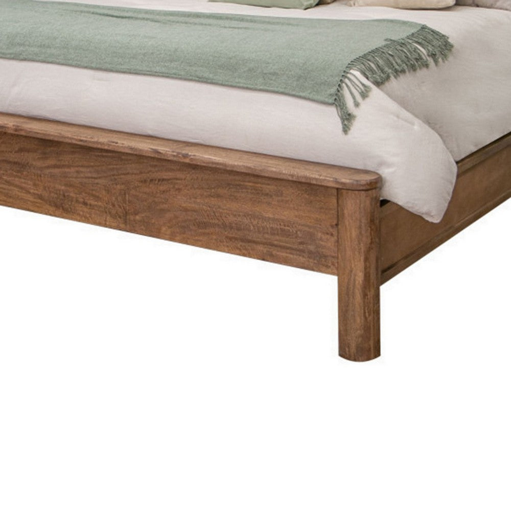 Olum Queen Size Bed Mango Wood Grain Details Rounded Edges Rustic Brown By Casagear Home BM309981